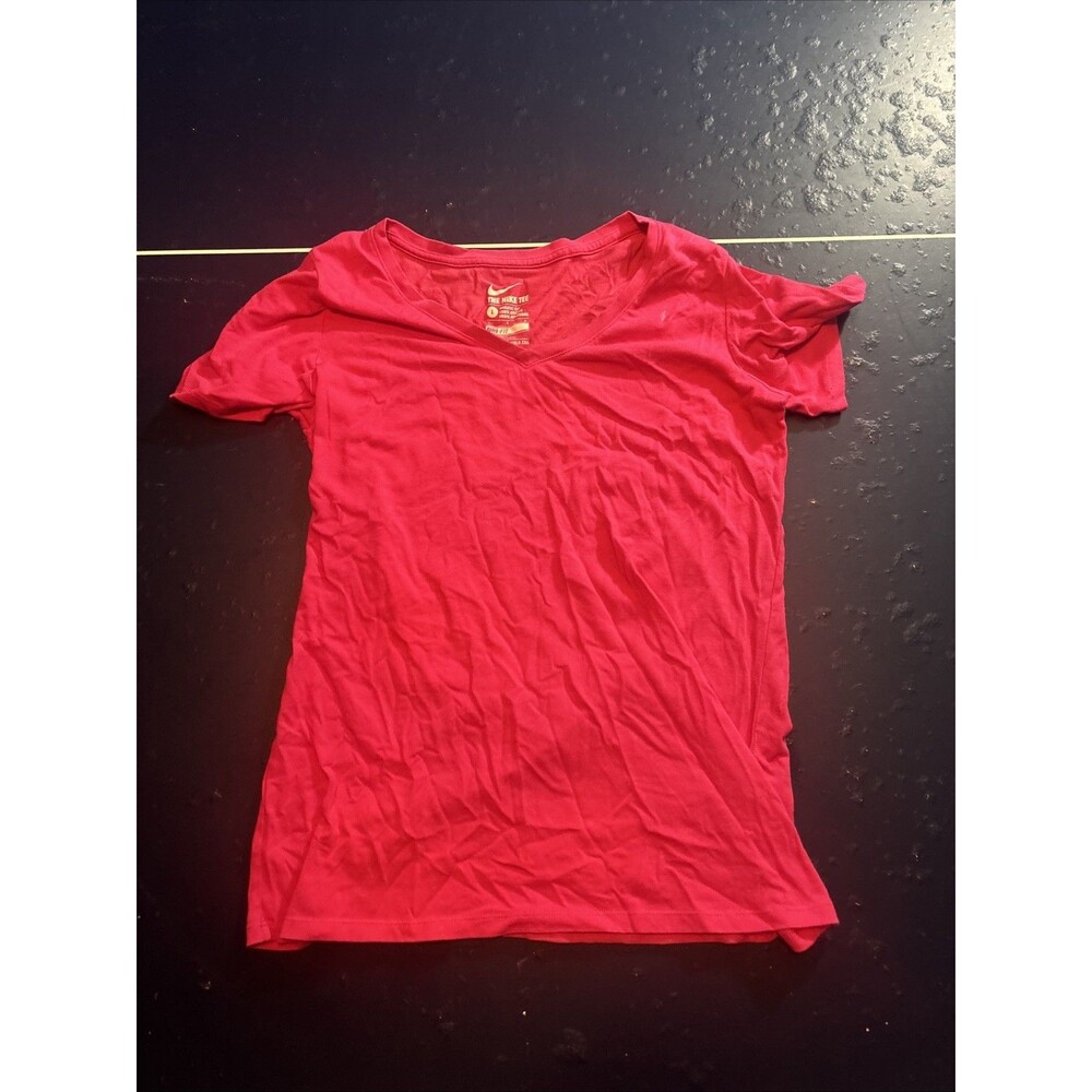 Nike Dri-Fit Womens Large L Fuchsia V Neck Short Sleeve Athletic Shirt Pink